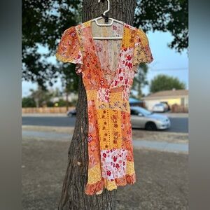Forever 21 Orange Floral Patchwork Mini Dress